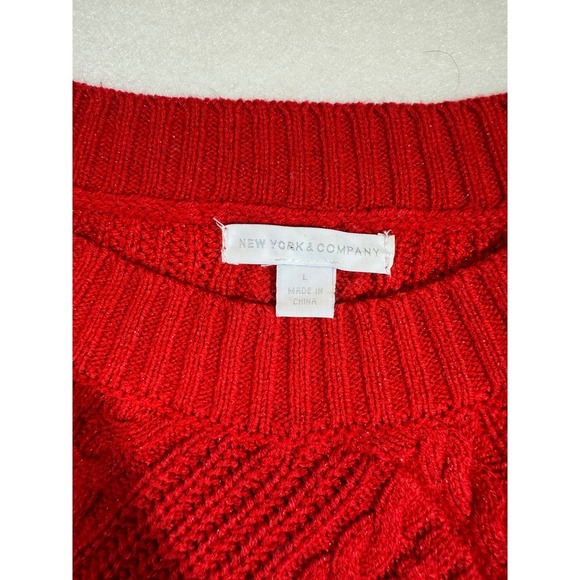 New York & Company Red Cable Knit Tunic Sweater Womens Long Sleeve - Picture 4 of 5
